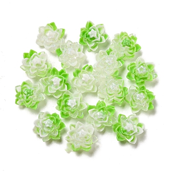 Luminous Transparent Resin Decoden Cabochons, Glow in the Dark Flower with Glitter Powder, Lawn Green, 10x11x6mm