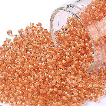 TOHO Round Seed Beads, Japanese Seed Beads, (963) Inside Color Crystal/Apricot Lined, 11/0, 2.2mm, Hole: 0.8mm, about 1110pcs/10g