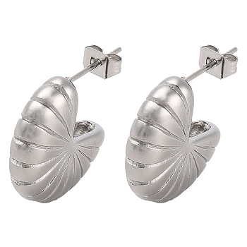 Flower Shape 304 Stainless Steel Stud Earrings, Half Hoop Earrings, Stainless Steel Color, 17.5x5.5mm