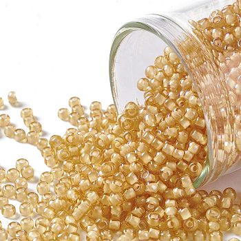 TOHO Round Seed Beads, Japanese Seed Beads, (948) Inside Color Amber/Cream Lined, 11/0, 2.2mm, Hole: 0.8mm, about 1110pcs/10g