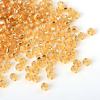 MGB Matsuno Glass Beads, Japanese Seed Beads, 12/0 Silver Lined Glass Round Hole Rocailles Seed Beads, Goldenrod, 2x1mm, Hole: 0.5mm, about 1960pcs/20g