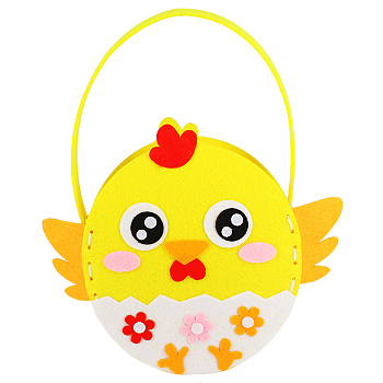 Easter Theme DIY Cloth Baskets Kits, Kid's Handbag, with Plastic Pin, Yarn, and Card, for Storing Home Fruit Snack Vegetables, Children Toy, Yellow, Chick Pattern, 190x260mm