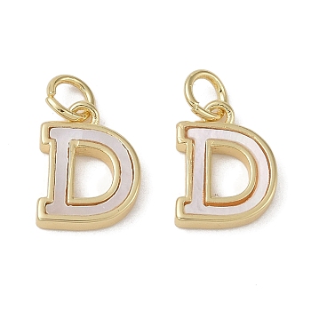 Brass Pave Shell Letter D Charms, Real 18K Gold Plated, 12x9.5x2mm, Hole: 3mm