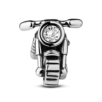 TINYSAND Motorcycle Thai 925 Sterling Silver European Beads, Large Hole Beads, with Cubic Zirconia, Antique Silver, 17.5x10.9x9.5mm, Hole: 4.6mm