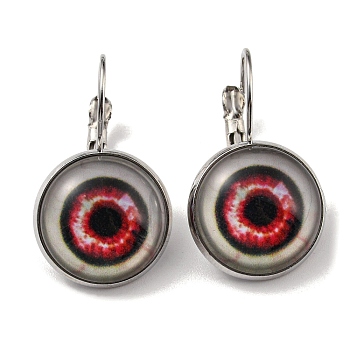 Eye Glass Leverback Earrings with Brass Earring Pins, Crimson, 29mm