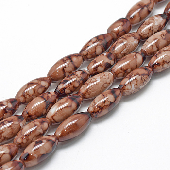 Baking Painted Glass Beads Strands, Swirls Glass Beads, Oval, Coconut Brown, 22x10~10.5mm, Hole: 1.5~2.5mm, about 35~37pcs/strand, 30.31 inch(77cm)