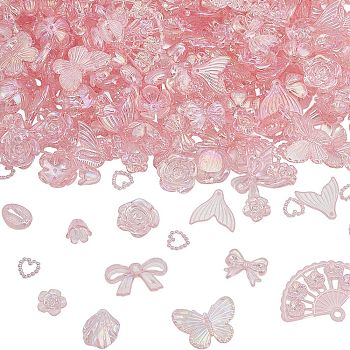 200g Transparent Acrylic Beads, AB Color Plated, Mixed Shapes, Pink, 8~29x9~42.5x2~9mm, Hole: 1.4~2.8mm, 200g/set; about 363pcs