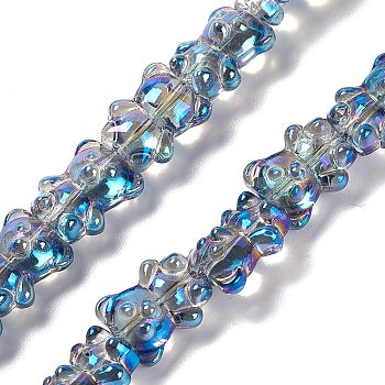 Electroplate Glass Beads Strands, Half Rainbow Plated, Bear, Light Steel Blue, 15x12x8.5mm, Hole: 1mm, about 44pcs/strand, 25.20 inch(64cm)