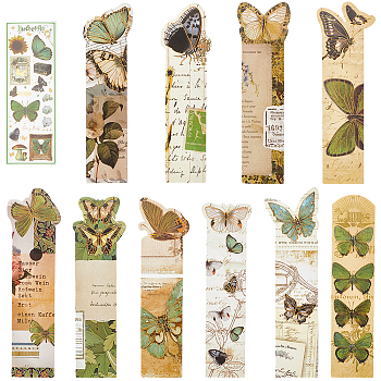 2Sets 20Pcs Paper Bookmarks, Rectangle with Butterfly, Mixed Color, 131~143x31~42x0.5mm, 10pcs/set,