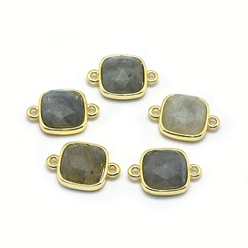 Natural Labradorite Links connectors, with Golden Tone Brass Findings, Square, Faceted, 16x11x5mm, Hole: 1.2mm
