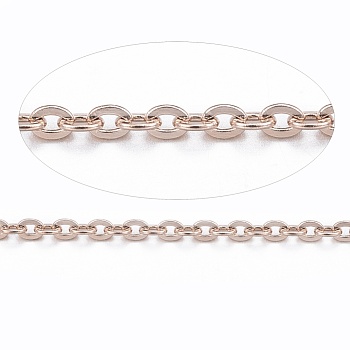Ion Plating(IP) 304 Stainless Steel Cable Chains, Soldered, with Spool, Flat Oval, Rose Gold, 1.5x1.2x0.3mm, about 65.61 Feet(20m)/roll