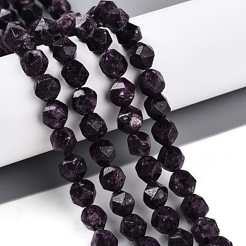 Dyed Natural Sesame Jasper Beads Strands, Faceted, Star Cut Round Beads, Purple, 7~8x6~7.5x6~7.5mm, Hole: 1mm, about 48~49pcs/strand, 14.17~15.35''(36~39cm)