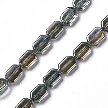 Electroplate Glass Beads Strands, Pearl Luster Plated, Rectangle, Dark Slate Gray, 9.5x6~6.5x3.5mm, Hole: 1mm, about 68pcs/strand, 25.59''(65cm)
