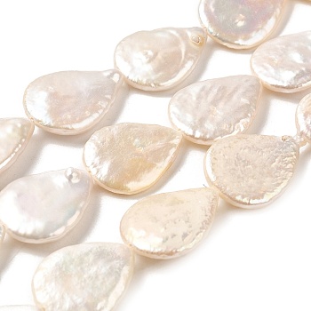 Natural Baroque Pearl Keshi Pearl Beads Strands, Cultured Freshwater Pearl, Teardrop, Grade 5A+, Old Lace, 18x14x3.5~4mm, Hole: 0.4mm, about 22pcs/strand, 15.39''(39.1cm)