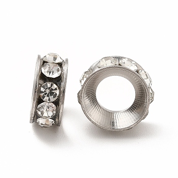 201 Stainless Steel Crystal Rhinestone Spacer Beads, Donut, Stainless Steel Color, 11x4.5mm, Hole: 5.5mm