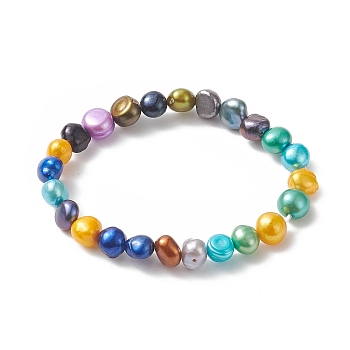 Dyed Natural Pearl Beaded Stretch Bracelet for Kids, Colorful, Inner Diameter: 1-3/4 inch(4.6cm)