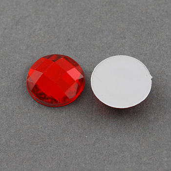 Acrylic Rhinestone Cabochons, Flat Back, Faceted, Half Round, Red, 25x8mm, about 100pcs/bag
