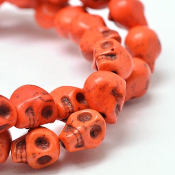 Dyed Synthetic Turquoise Bead Strands, Skull, Orange Red, 10x8x10mm, Hole: 1mm, about 38~40pcs/strand, 15~15.5 inch