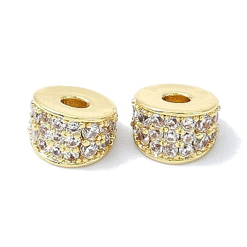 Rack Plating Brass Pave Clear Cubic Zirconia Beads, Long-Lasting Plated, Lead Free & Cadmium Free, Column, Real 18K Gold Plated, 6.5x4mm, Hole: 1.8mm