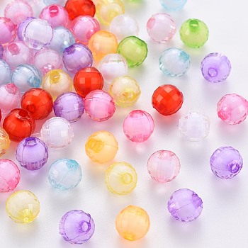 Transparent Acrylic Beads, Bead in Bead, Dyed, Faceted, Round, Mixed Color, 8x7.5mm, Hole: 2mm, about 1990pcs/500g