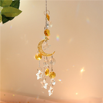 Quartz Crystal Big Pendant Decorations, Hanging Sun Catchers, Moon, Goldenrod, 30cm