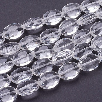 Glass Bead Strands, Crystal Bead Strands, Faceted, Oval, Clear, 16x12x7mm, Hole: 1mm, about 50pcs/strand, 31.5 inch