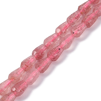 Natural Strawberry Quartz Beads Strands, Faceted, Teardrop, 5.5~8.3x4.1~4.35mm, Hole: 0.5mm, about 30pcs/strand, 7.48 inch(19cm)