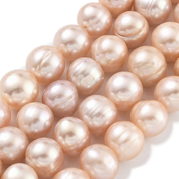 Natural Cultured Freshwater Pearl Beads Strands, Potato, Light Salmon, 9~10mm, Hole: 0.6mm, about 19~20pcs/strand, 6.10~6.50 (15.5~16.5cm)