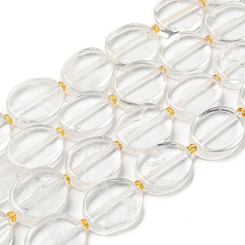 Natural Quartz Crystal Beads Strands, Rock Crystal Beads with Seed Beads, Flat Oval, 18x14~14.5x5~6mm, Hole: 1.2mm, about 18pcs/strand, 15.20~15.28 inch(38.6~38.8cm)