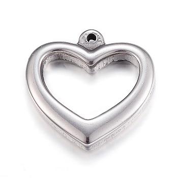 201 Stainless Steel Hollow Pendants, Heart, Antique Silver, 21x21x4mm, Hole: 1mm