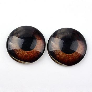 Glass Cabochons for DIY Projects, Half Round/Dome with Dragon Eye Pattern, Coconut Brown, 10x3.5mm