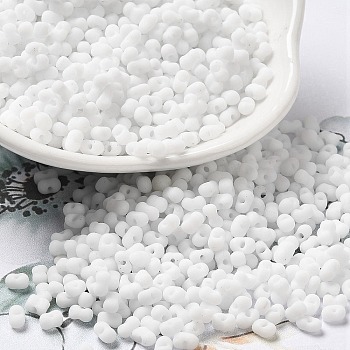 Glass Frosted Seed Beads, Peanut, White, 3.5~4x2~2.5x2~2.3mm, Hole: 0.8mm, about 8000pcs/pound