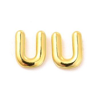 Brass Hollow Out Initial Letter Stud Earrings for Women, Real 18K Gold Plated, Lead Free & Cadmium Free, Letter.U, 7x6x1.5mm, Pin: 0.8mm