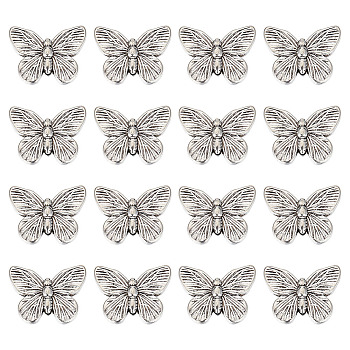 40Pcs Tibetan Style Alloy Beads, Butterfly, Antique Silver, 14x18x5mm, Hole: 1.5mm