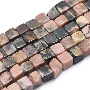 Natural Rhodonite Beads Strands, Cube, 2x2x2mm, Hole: 0.5mm, about 184pcs/strand, 15.35 inch(39cm)