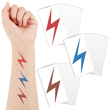 120 Sheets 3 Colors Removable Temporary Water Proof Tattoos Paper Stickers, Lightning, Mixed Color, 6.1x3x0.02cm, 40 sheets/color