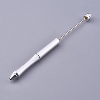 Plastic Beadable Pens, Shaft Black Ink Ballpoint Pen, for DIY Pen Decoration, Silver, 157x10mm, The Middle Pole: 2mm