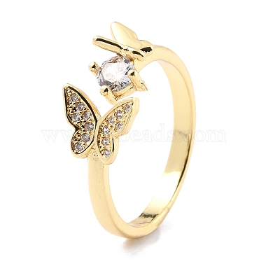 Brass Micro Pave Cubic Zirconia Cuff Ring(X-RJEW-F116-20G)-3