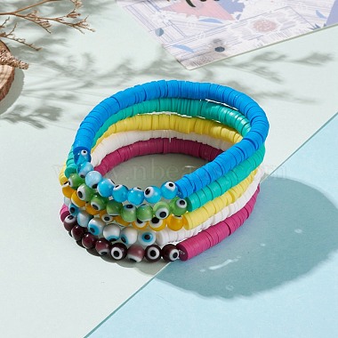 Polymer Clay Heishi Beads Stretch Bracelets Sets(BJEW-JB05905)-7