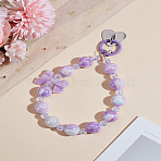 Bowknot Acrylic Beaded Mobile Straps, with Zinc Alloy Cell Phone Heart Holder Stand, Medium Orchid, 315mm(AJEW-LP0004-82)