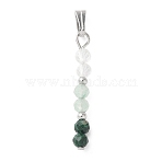 Faceted Round Natural Quartz Crystal & Green Aventurinee & Malachite Beaded Pendants, with 304 Stainless Steel Findings, Stainless Steel Color, 26.5x3.5mm, Hole: 2x5mm(PALLOY-JF03529-06)
