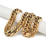 Ion Plating(IP) Non-Tarnish 304 Stainless Steel Cuban Link Chain Necklaces, Golden, 24.33 inch(61.8cm)(NJEW-P288-19G)