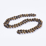 Natural Tiger Eye Beaded Necklaces, Round, 36 inch(91.44cm)(NJEW-P202-36-A31)