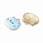 Alloy Enamel Pendants, Cat, Light Gold, Light Sky Blue, 18x19.5x2.5mm, Hole: 2mm(ENAM-CJC0011-61D-LG)