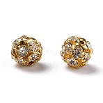 Brass Rhinestone Beads, Cadmium Free & Lead Free, Grade A, Golden Metal Color, Clear, Size: about 8mm in diameter, hole: 1mm(RB-H034-17-1)