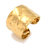 Ion Plating(IP) 304 Stainless Steel Hammered Open Cuff Ring, Wide Band Ring for Women, Real 18K Gold Plated, Adjustable(RJEW-A043-08G)