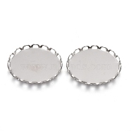 304 Stainless Steel Cabochon Settings, Lace Edge Bezel Cups, Oval, Stainless Steel Color, Tray: 18x13mm, 19x14x2.5mm(STAS-P249-13A-P)
