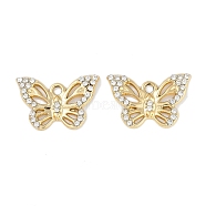 UV Plating Alloy Pendants, with Rhinestone,  Lead Free & Cadmium Free, Butterfly, Golden, 15x23x2mm, Hole: 2mm(FIND-M018-25G-03)