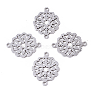 201 Stainless Steel Links connectors, Laser Cut, Flower, Stainless Steel Color, 19x15x1mm, Hole: 1.2mm(STAS-R104-017P)