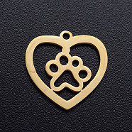 201 Stainless Steel Pendants, Heart with Dog Paw Prints, Golden, 15x15.5x1mm, Hole: 1.2mm(STAS-T046-JN253-2)